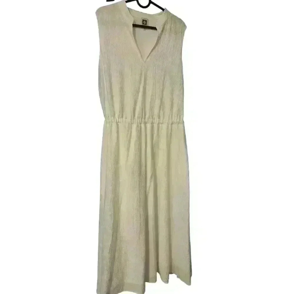 NWOT Anne Klein White Midi Short Sleeve Dress With Pockets Women's Size 14. - Picture 2 of 5